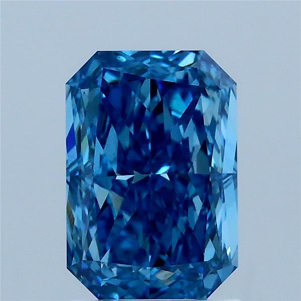1.97 Carat Radiant Lab Grown Diamond, Fancy Vivid Blue Color, VS1 Clarity