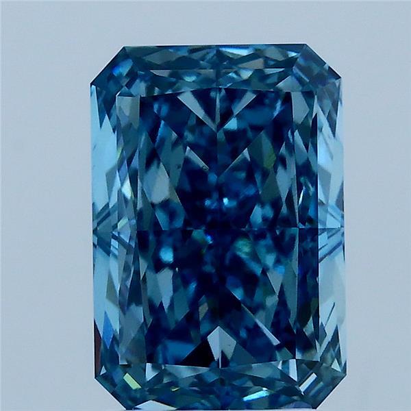 3.04 Carat Radiant Lab Grown Diamond, Fancy Vivid Blue Color, VS1 Clarity