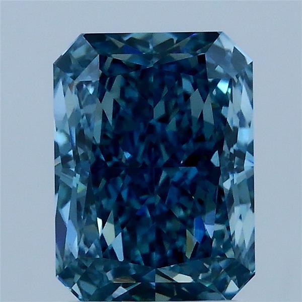 2.15 Carat Radiant Lab Grown Diamond, Fancy Vivid Blue Color, VS1 Clarity