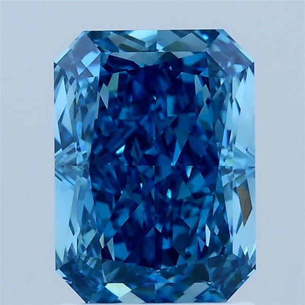 2.10 Carat Radiant Lab Grown Diamond, Fancy Vivid Blue Color, VS1 Clarity