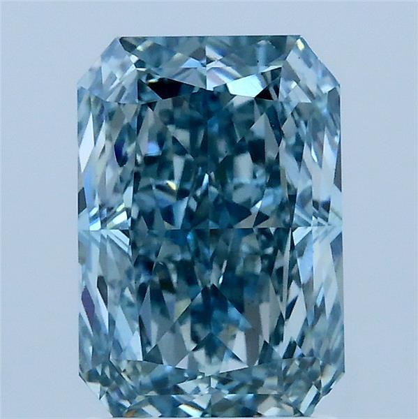 2.15 Carat Radiant Lab Grown Diamond, Fancy Intense Greenish Blue Color, VS1 Clarity