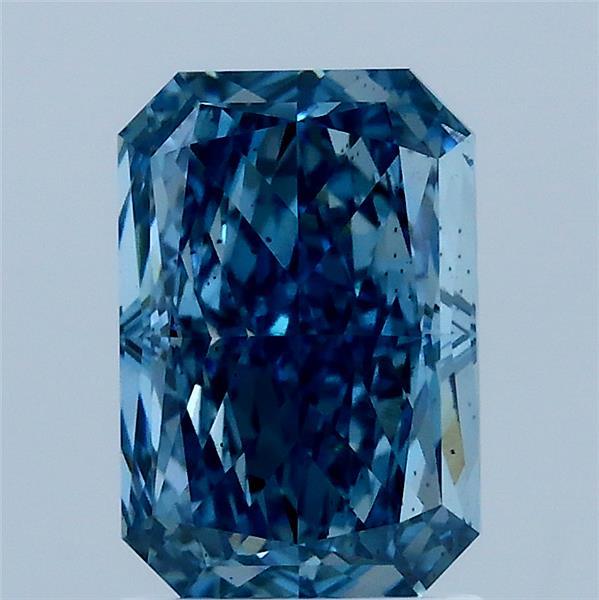 2.00 Carat Radiant Lab Grown Diamond, Fancy Vivid Blue Color, SI1 Clarity