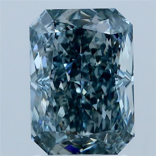 2.53 Carat Radiant Lab Grown Diamond, Fancy Vivid Green Blue Color, VS1 Clarity