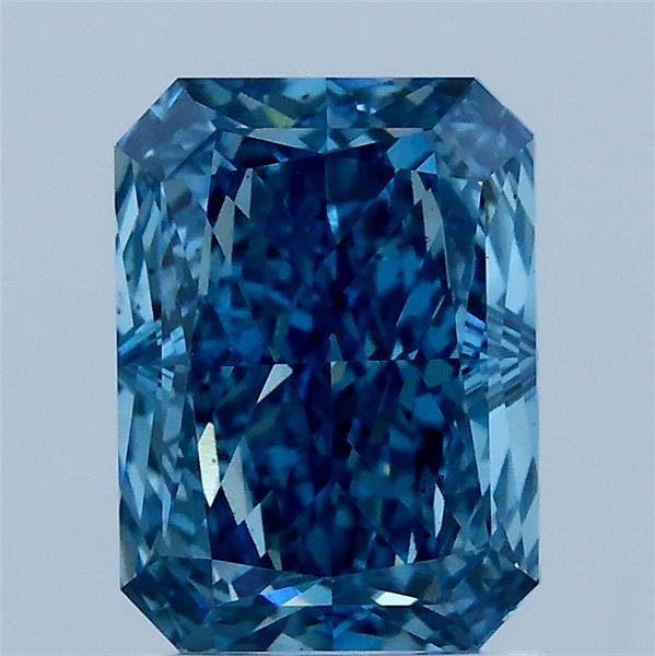 2.08 Carat Radiant Lab Grown Diamond, Fancy Vivid Blue Color, VS2 Clarity