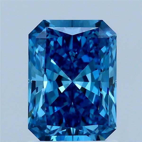 1.50 Carat Radiant Lab Grown Diamond, Fancy Vivid Blue Color, VVS2 Clarity