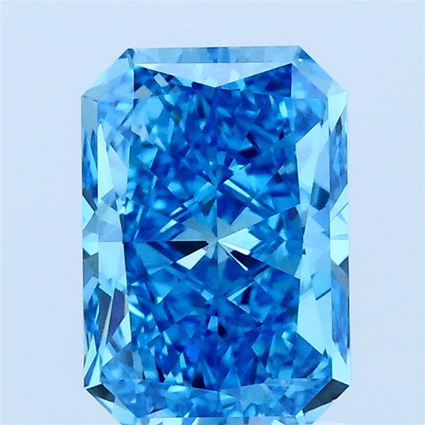 1.55 Carat Radiant Lab Grown Diamond, Fancy Vivid Blue Color, VVS2 Clarity