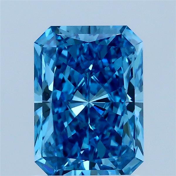 1.59 Carat Radiant Lab Grown Diamond, Fancy Vivid Blue Color, VS1 Clarity