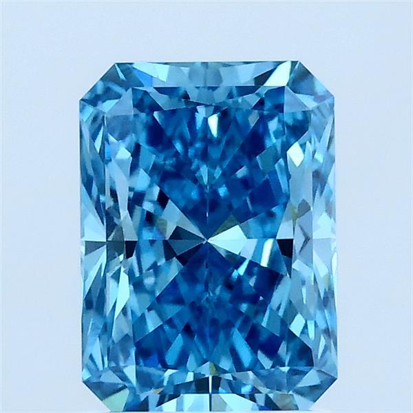 1.60 Carat Radiant Lab Grown Diamond, Fancy Vivid Blue Color, VS1 Clarity