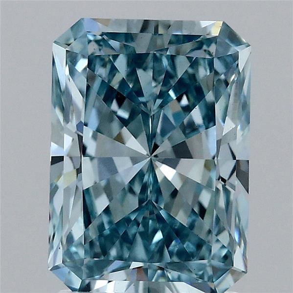 2.19 Carat Radiant Lab Grown Diamond, Fancy Vivid Blue Color, VS1 Clarity