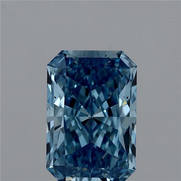 1.55 Carat Radiant Lab Grown Diamond, Fancy Vivid Blue Color, VS2 Clarity