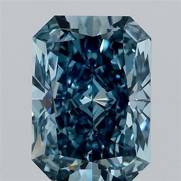 2.04 Carat Radiant Lab Grown Diamond, Fancy Vivid Blue Color, VS2 Clarity