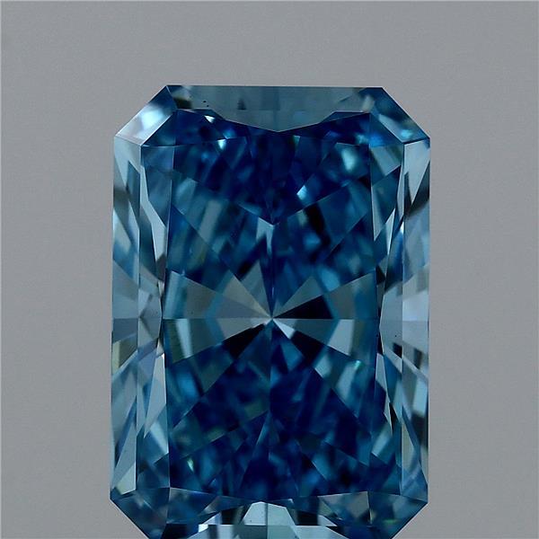 3.07 Carat Radiant Lab Grown Diamond, Fancy Vivid Blue Color, VS1 Clarity