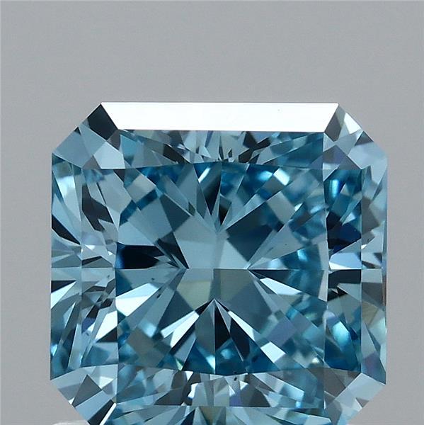 1.30 Carat Radiant Lab Grown Diamond, Fancy Vivid Blue Color, VS1 Clarity