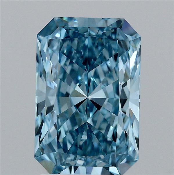 2.54 Carat Radiant Lab Grown Diamond, Fancy Vivid Blue Color, VVS2 Clarity