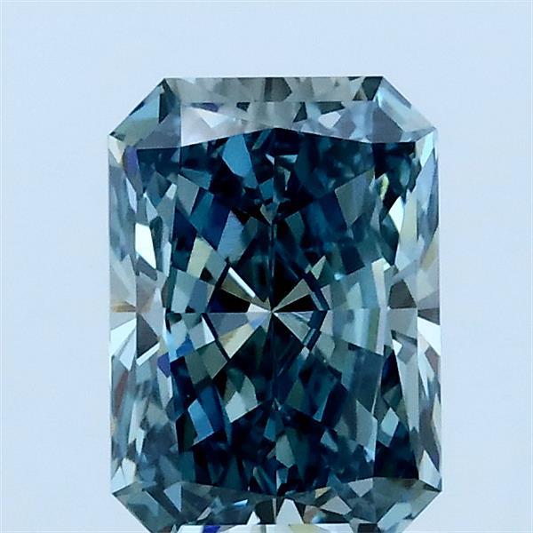 1.24 Carat Radiant Lab Grown Diamond, Fancy Vivid Bluish Green Color, VVS2 Clarity