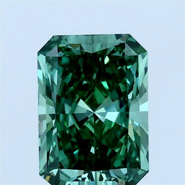 1.05 Carat Radiant Lab Grown Diamond, Fancy Vivid Green Color, VS1 Clarity