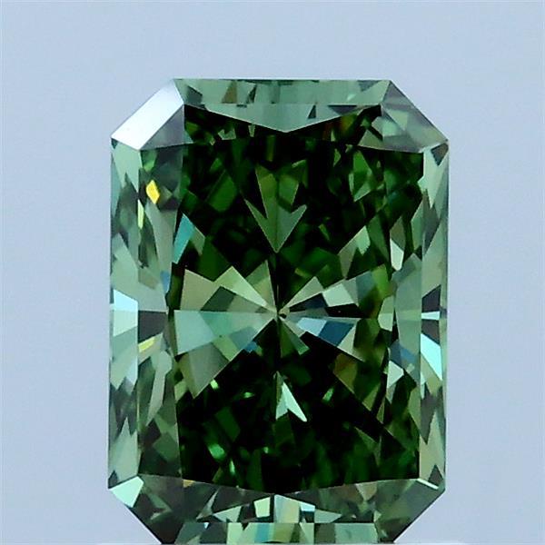 1.14 Carat Radiant Lab Grown Diamond, Fancy Vivid Green Color, VVS2 Clarity