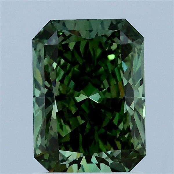 1.64 Carat Radiant Lab Grown Diamond, Fancy Vivid Green Color, VS1 Clarity