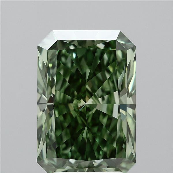 3.60 Carat Radiant Lab Grown Diamond, Fancy Vivid Green Color, VVS2 Clarity