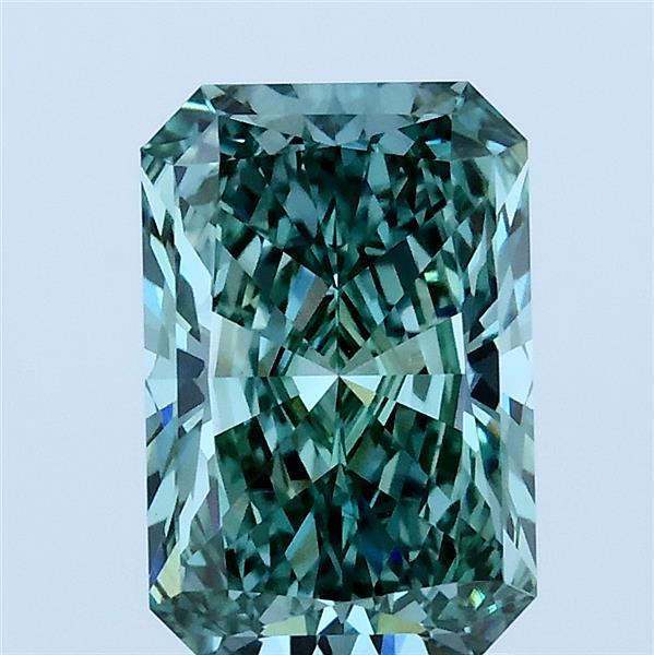 2.01 Carat Radiant Lab Grown Diamond, Fancy Vivid Green Color, VS1 Clarity