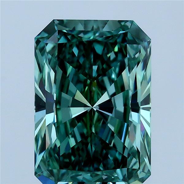 3.26 Carat Radiant Lab Grown Diamond, Fancy Vivid Green Color, VVS2 Clarity