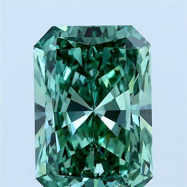 2.02 Carat Radiant Lab Grown Diamond, Fancy Vivid Green Color, VS1 Clarity