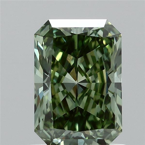 1.10 Carat Radiant Lab Grown Diamond, Fancy Vivid Green Color, VS1 Clarity