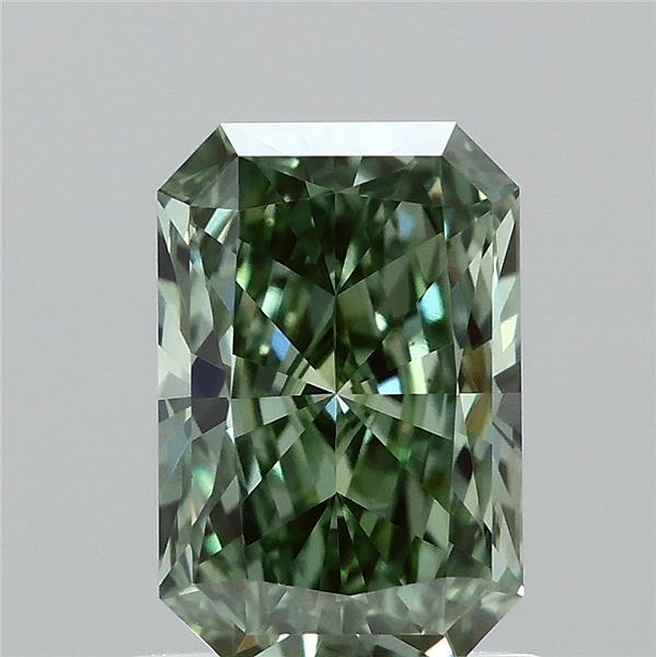 1.05 Carat Radiant Lab Grown Diamond, Fancy Vivid Green Color, VVS2 Clarity