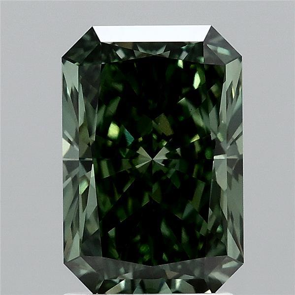 2.14 Carat Radiant Lab Grown Diamond, Fancy Vivid Green Color, VS1 Clarity