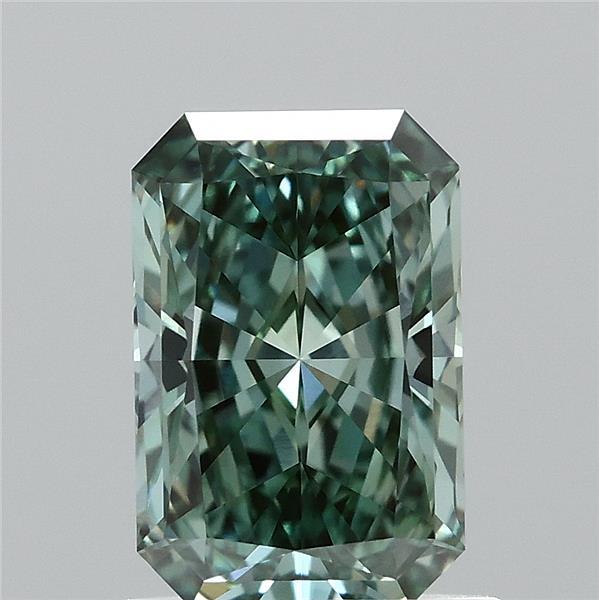 1.03 Carat Radiant Lab Grown Diamond, Fancy Vivid Green Color, VVS1 Clarity