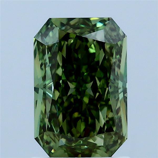 1.73 Carat Radiant Lab Grown Diamond, Fancy Vivid Green Color, VVS2 Clarity