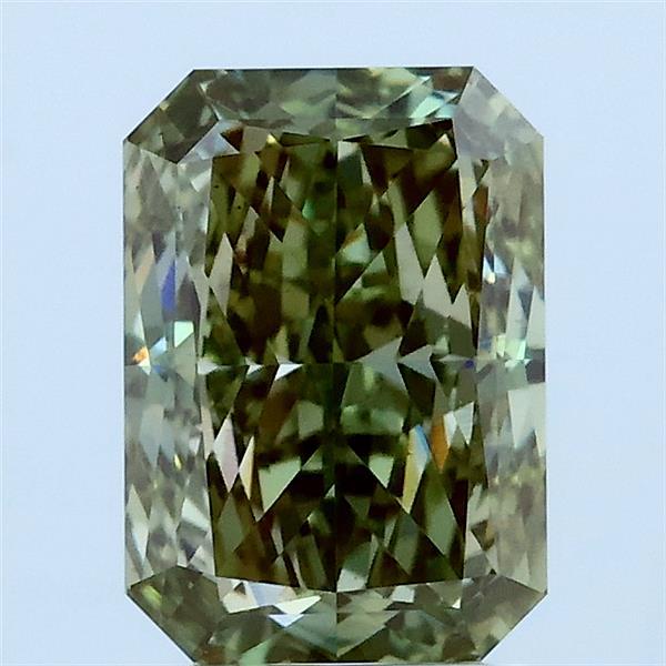 2.00 Carat Radiant Lab Grown Diamond, Fancy Intense Green Color, VS1 Clarity