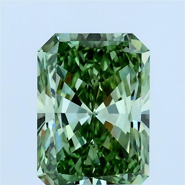 1.54 Carat Radiant Lab Grown Diamond, Fancy Vivid Green Color, VS1 Clarity