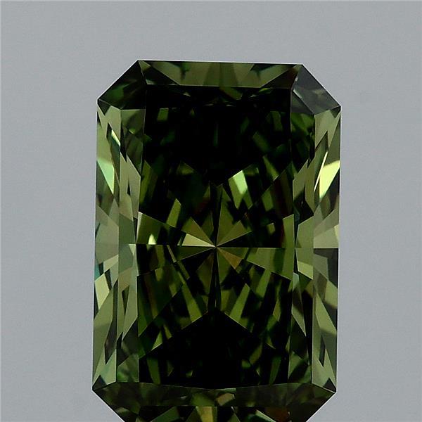 3.10 Carat Radiant Lab Grown Diamond, Fancy Vivid Green Color, VVS2 Clarity