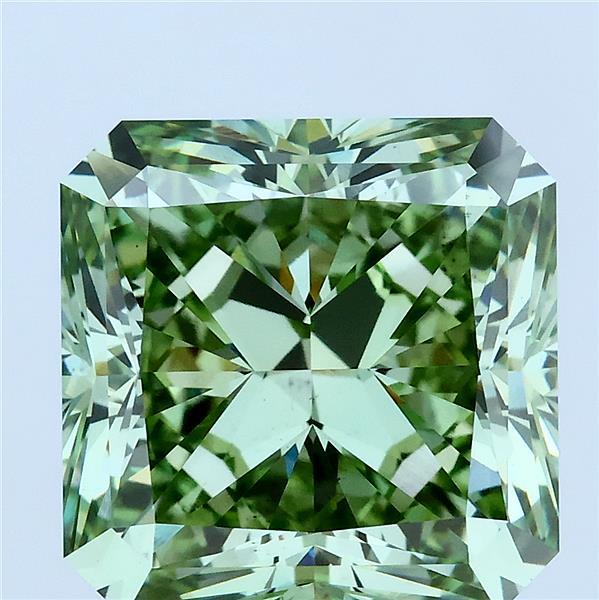 7.38 Carat Radiant Lab Grown Diamond, Fancy Vivid Green Color, VS1 Clarity