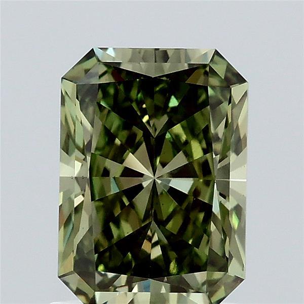 1.44 Carat Radiant Lab Grown Diamond, Fancy Vivid Green Color, VS1 Clarity