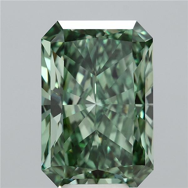 7.01 Carat Radiant Lab Grown Diamond, Fancy Vivid Green Color, VVS2 Clarity