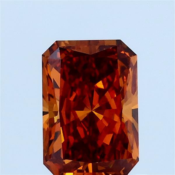 0.88 Carat Radiant Lab Grown Diamond, Fancy Vivid Brownish Orange Color, VVS2 Clarity