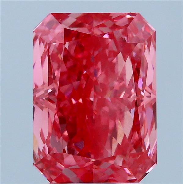 3.06 Carat Radiant Lab Grown Diamond, Fancy Vivid Pink Color, VVS2 Clarity