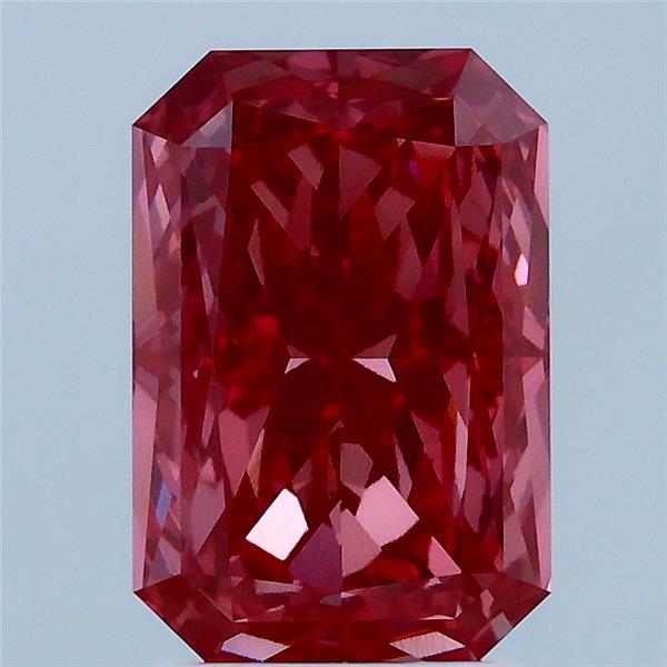3.02 Carat Radiant Lab Grown Diamond, Fancy Vivid Pink Color, VS2 Clarity