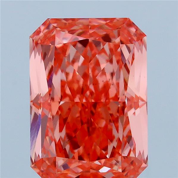 5.26 Carat Radiant Lab Grown Diamond, Fancy Vivid Pink Color, VS1 Clarity