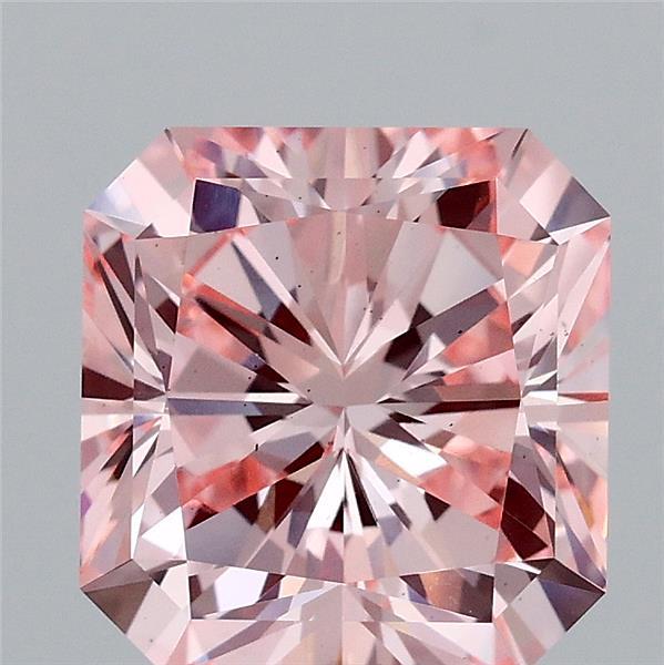 3.11 Carat Radiant Lab Grown Diamond, Fancy Intense Pink Color, VS2 Clarity