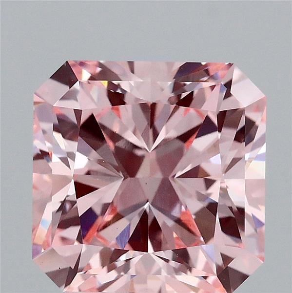 3.01 Carat Radiant Lab Grown Diamond, Fancy Intense Pink Color, VS1 Clarity