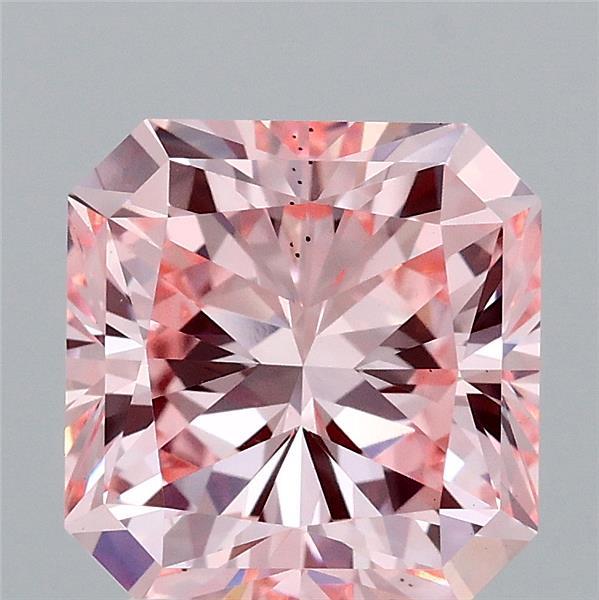 3.03 Carat Radiant Lab Grown Diamond, Fancy Vivid Pink Color, VS2 Clarity