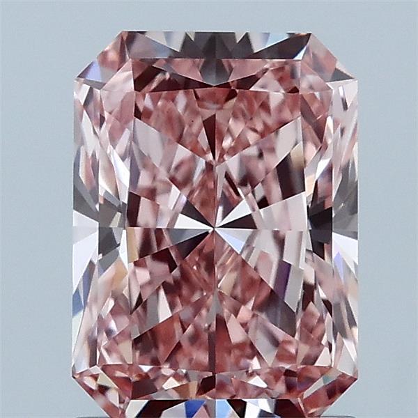 1.56 Carat Radiant Lab Grown Diamond, Fancy Vivid Pink Color, VVS2 Clarity