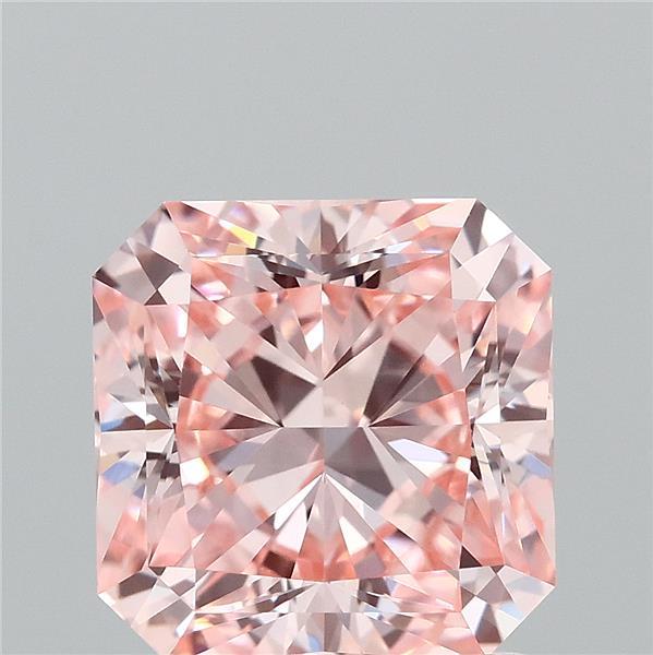 2.03 Carat Radiant Lab Grown Diamond, Fancy Intense Pink Color, VVS2 Clarity