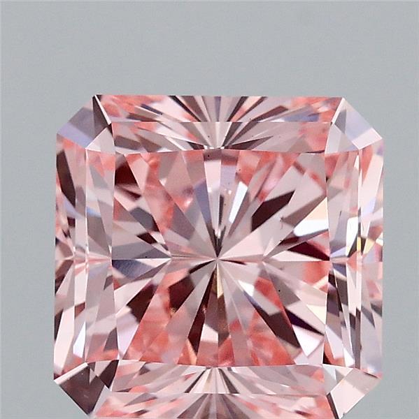 3.03 Carat Radiant Lab Grown Diamond, Fancy Intense Pink Color, VS2 Clarity