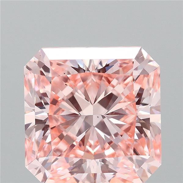 2.54 Carat Radiant Lab Grown Diamond, Fancy Vivid Pink Color, VS2 Clarity