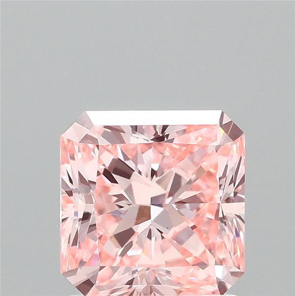 1.54 Carat Radiant Lab Grown Diamond, Fancy Vivid Pink Color, VS1 Clarity
