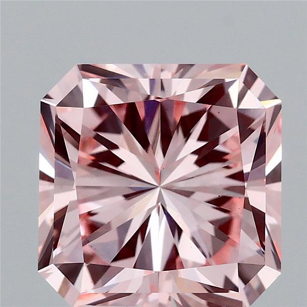 3.28 Carat Radiant Lab Grown Diamond, Fancy Intense Pink Color, VS1 Clarity